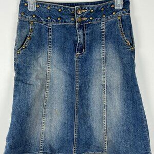 Kaity Jean Skirt Size S Waist 28in Stretch Blue A Line Button Zip Cotton Spandex